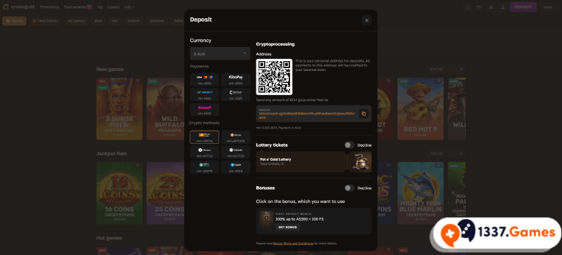 Deposit with crypto at casino no KYC