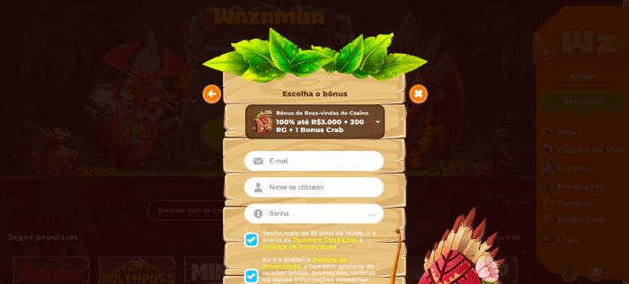 Registo num novo cassino online