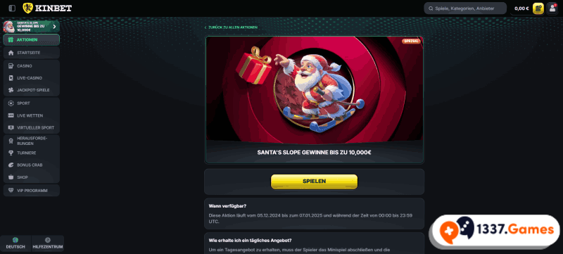 Adventskalender-Bonus auf der Casino-Website prüfen