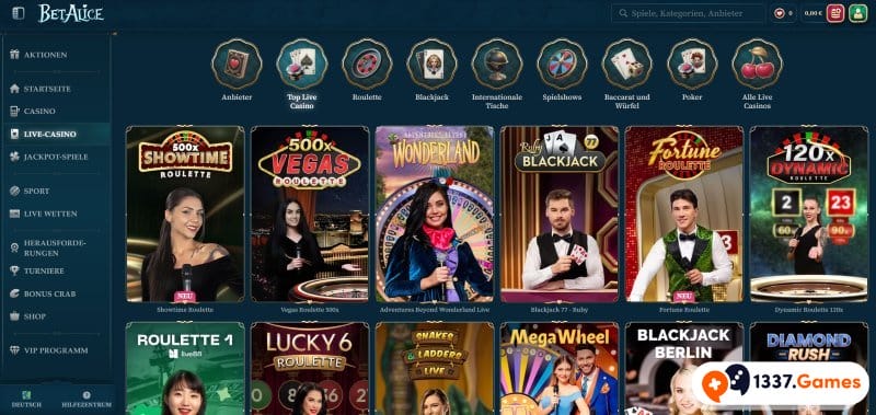 Live Spielangebot im Online Casino