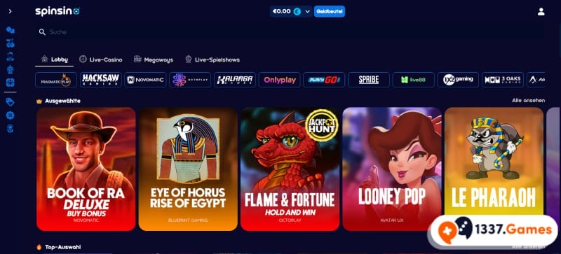 Spinsino Casino Spielauswahl