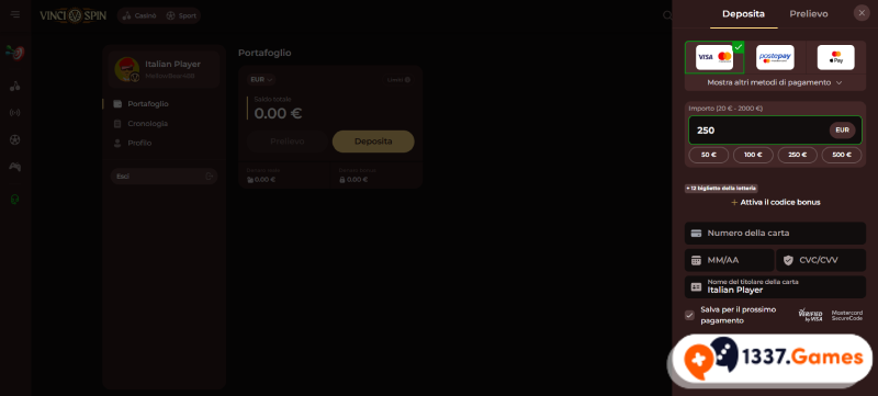Deposita con Visa in un casinò non AAMS con pagamenti istantanei