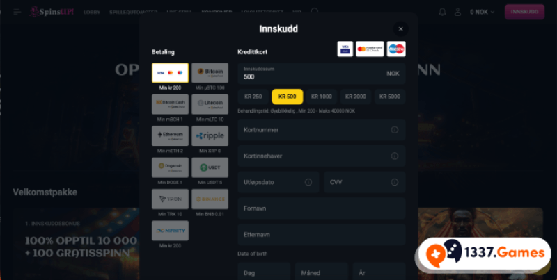 Første innskudd i mobilcasinoet spinsup
