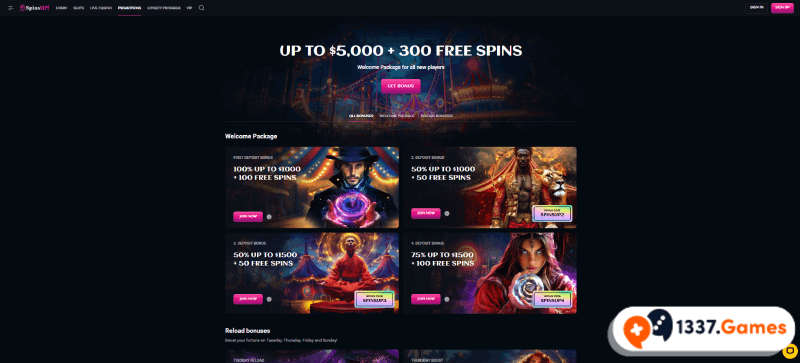 Bonuses at SpinsUp Casino