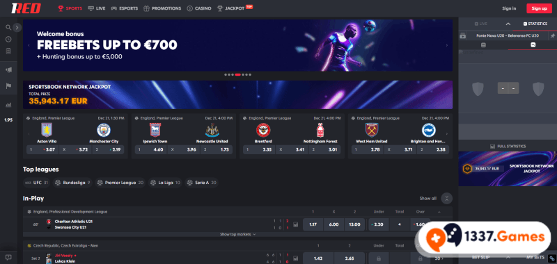 1Red bookmaker main page