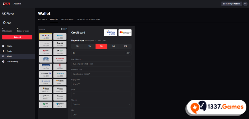 1Red deposit at betting site