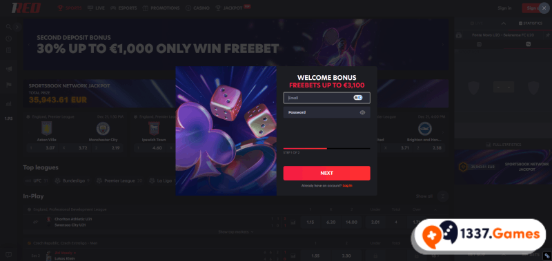 1Red register at bookmaker