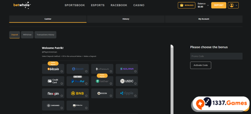 Deposit funds at new online casino