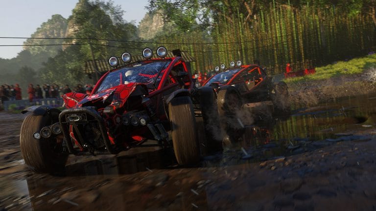 Bekijk een DIRT 5 point to point race waarbij je heel goed moet rijden door de modder