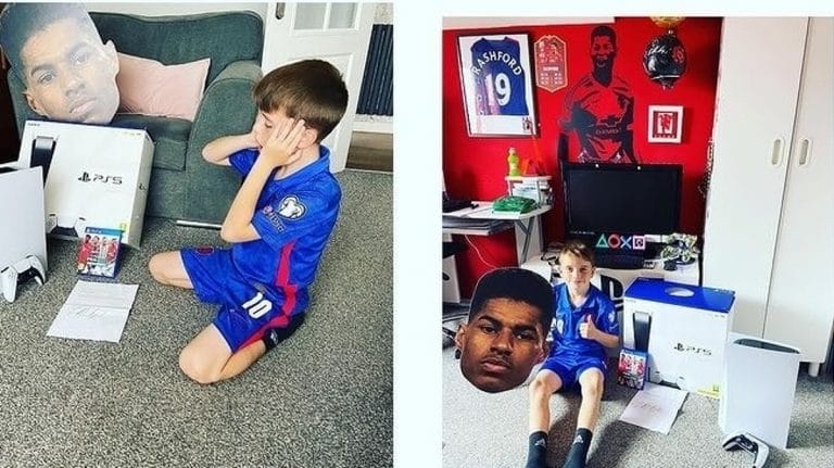 Marcus Rashford maakt 9 jarige jongen blij met een PlayStation 5 en een brief