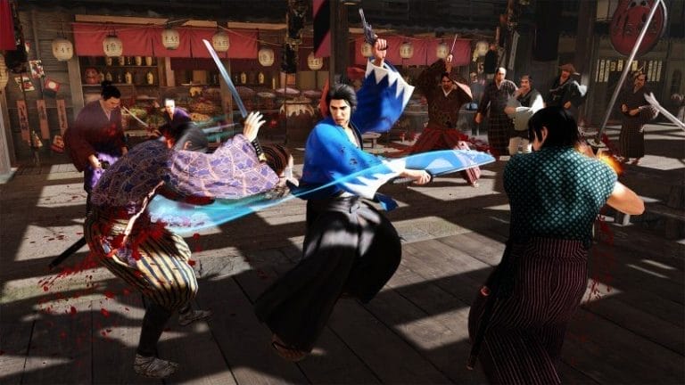 Een Samoerai met een zwaard en een revolver in de launch trailer van Like a Dragon: Ishin