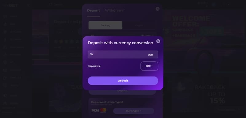 Crypto storten bij 0xbet