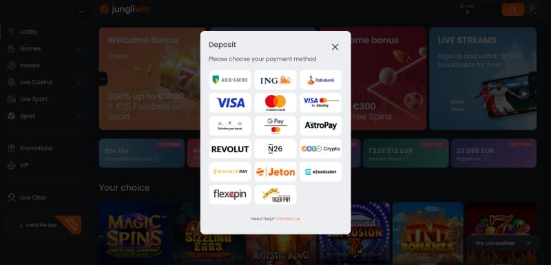 Storten bij JungliWin