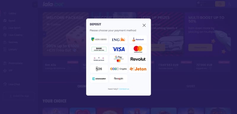 Betaalmethoden bij Lala.bet