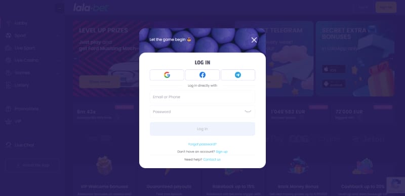Inloggen bij Lala.bet
