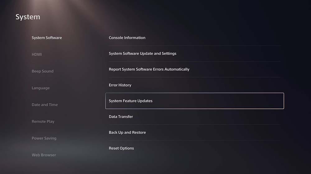 PS5 system feature update