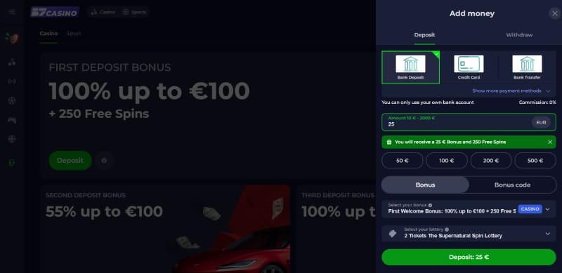 Storten bij B7 Casino