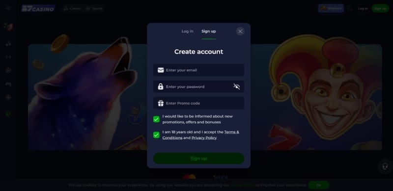 Registratie bij B7 Casino