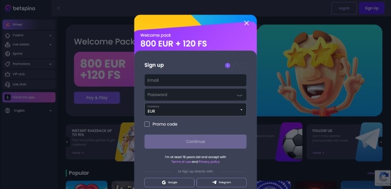 Registreren bij Betspino