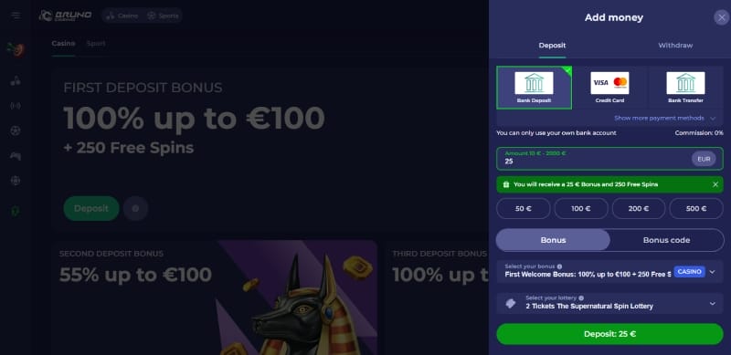 Storten bij Bruno Casino