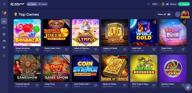 Casinospellen bij Bruno Casino