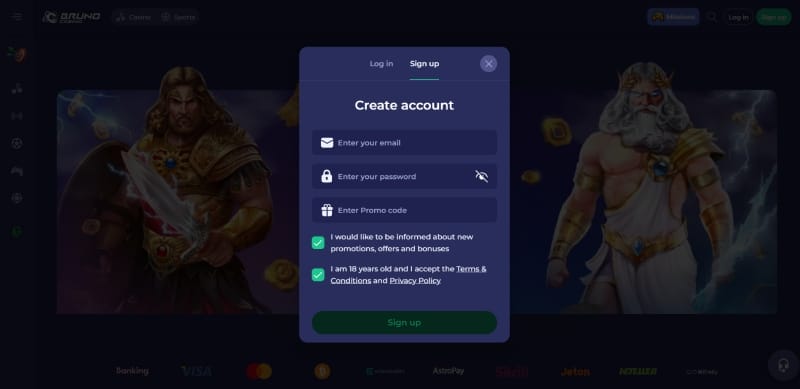 Registreren bij Bruno Casino