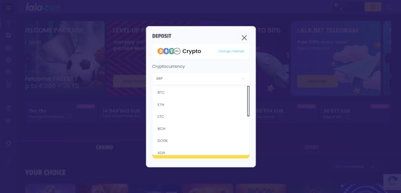 Storten met Ripple bij Lala.bet