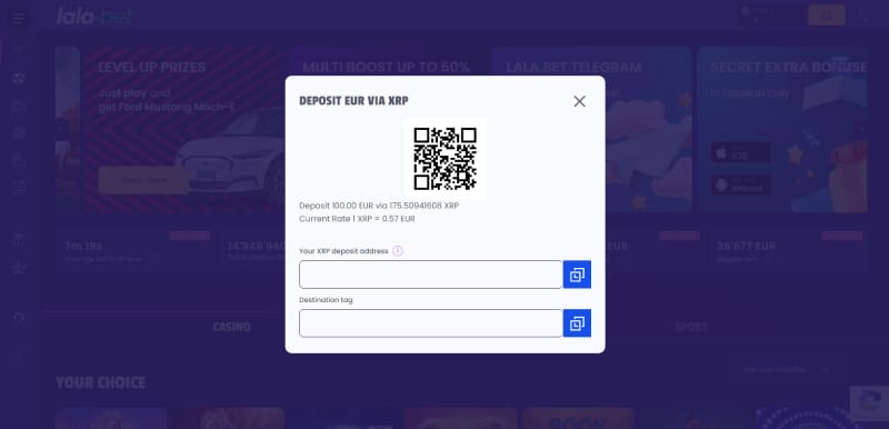 Stortingsbevestiging bij Lala.bet