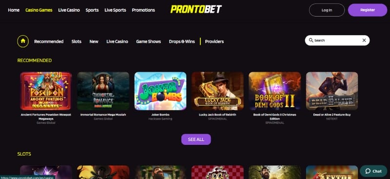 Casinospellen bij Prontobet