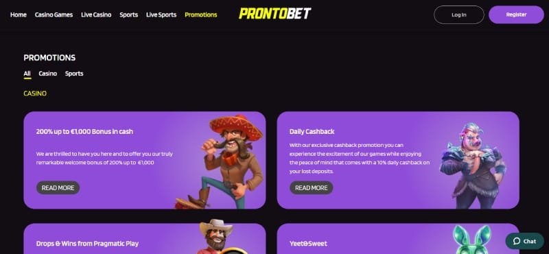 Bonussen en promoties bij Prontobet