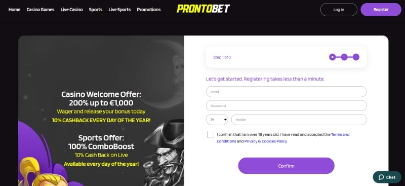 Registreren bij Prontobet