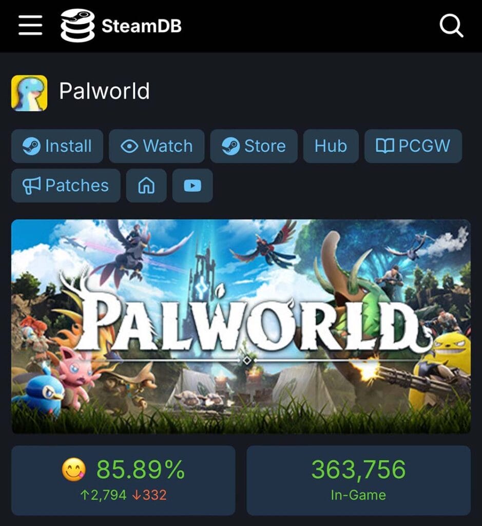 Palword Steam Players day 1 Early Access