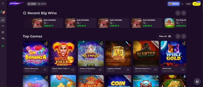 Casinospellen bij Zumospin Casino