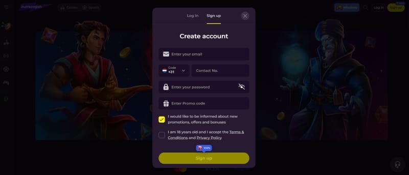 Registreren bij Zumospin Casino