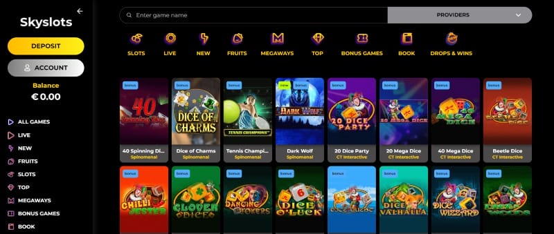 Casinospellen bij Skyslots Casino