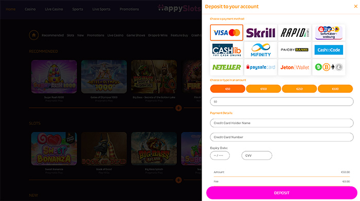 Happy Slots Casino Stortingspagina