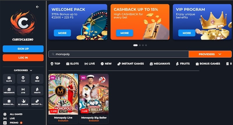 cusco casino live monopoly