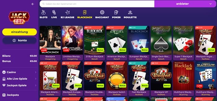 jacktop casino blackjack tafelspelen