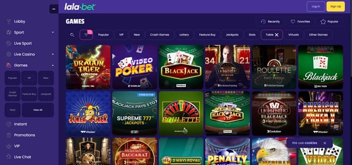 lalabet online casino tafelspellen