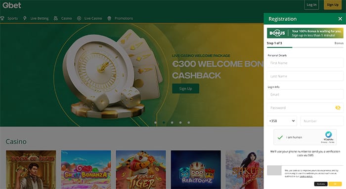 Qbet casino maak een account aan