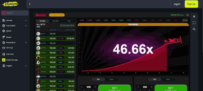 Crash games bij Starzino Online Casino