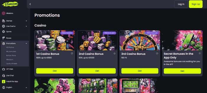 bonussen bij Starzino online casino