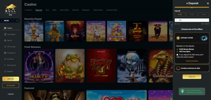 Storten bij Bull Casino online