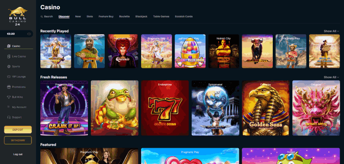 Spellen bij Bull Online Casino