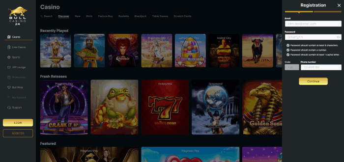 Registratie bij Bull Online Casino