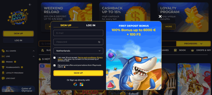 registratie bij playmoola casino