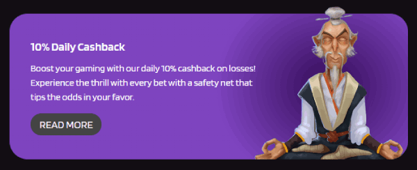 Dagelijkse cashback 10% bij Punterz casino.