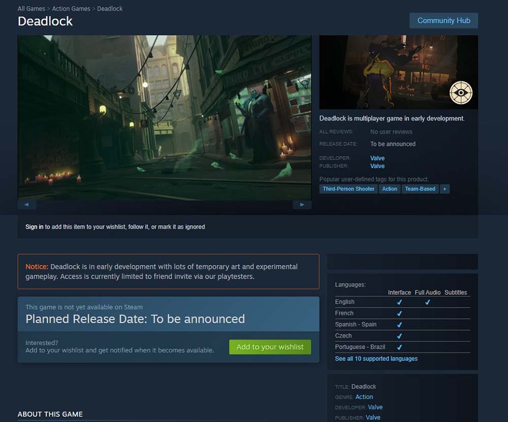 Deadlock Steam Pagina