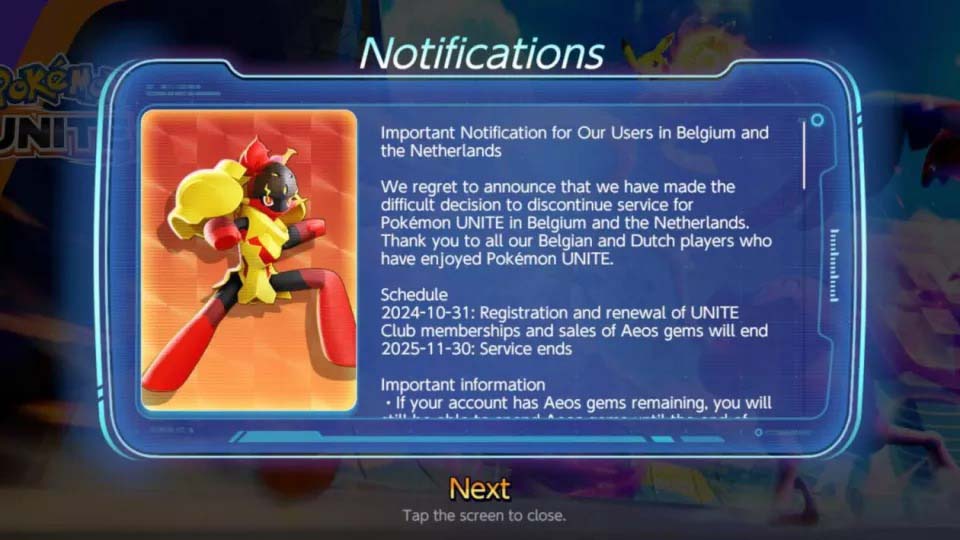 Pokémon Unite Stopt in NL en BE