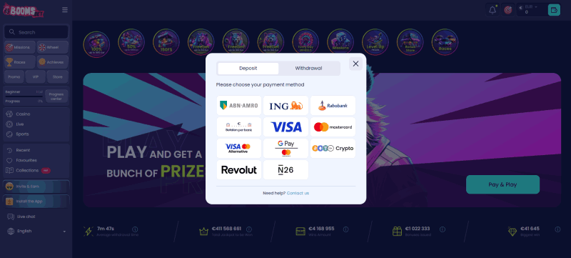 Storten bij Booms.bet online casino